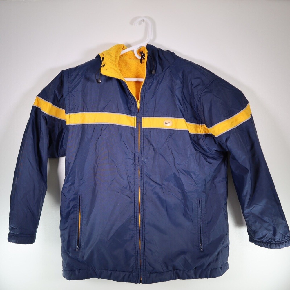 Nike Swoosh Medium Jacket 90s Navy Blue Yellow Reversible Outdoors Golf Fleece